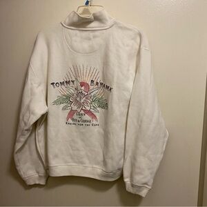 Tommy Bahama Womens 1/4 Zip Pullover M Pink Ribbon Breast Cancer Embroidered